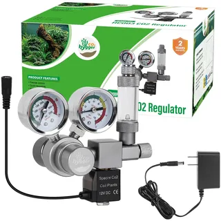 Außen CO2 Regler für Aquarien, Doppelmanometer Druckminderer für bepflanztes Aquarium CO2 Regulator, mit 12V DC Magnetventil, Blasenzähler, Rückschlagventil, Schnittstelle W21.8