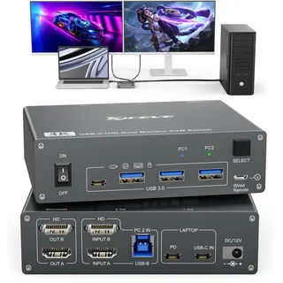 KVM Switch 2 PC 2 Monitore USB C HDMI, Dual-Monitor USB 3.0 Typ C Umschalter 4K@60Hz für 2 Computer, Tastatur und Maus Gemeinsam Nutzen