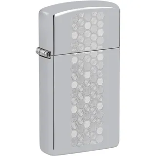 Zippo Sturmfeuerzeug - Slim, Honeycomb Pattern Design, High Polish Chrome, Laser Fancy Fill - Nachfüllbar - Wiederverwendbar - Windfest - Geschenkbox - Made in USA