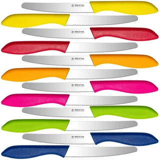 Targzier Frühstücksmesser Set 12-teilig, Brötchenmesser Wellenschliff,Bunt Brotzeitmesser,Tomatenmesser,Buttermesser,Scharfes tafelmesser wellenschliff,Spezialklingenstahl,Spülmaschinenfest,Multicolor