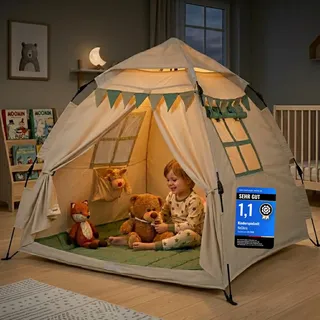 NeClero Spielzelt Kinder Indoor mit Bodenmatte & Tragetasche [Schneller Aufbau/Abbau] Maschinenwaschbar schadstofffrei Tippi Kinderzelt Indoor Outdoor Spielhaus Zelt Kinderzimmer Tipi Zelt für Kinder