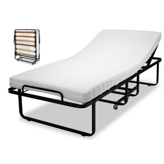 BedBox Gästebett Gästebett mit verstellbarem Kopfteil 90x200 cm hochwertiges Vierkantmetallgestell, verstellbares Kopfteil, incl Husse