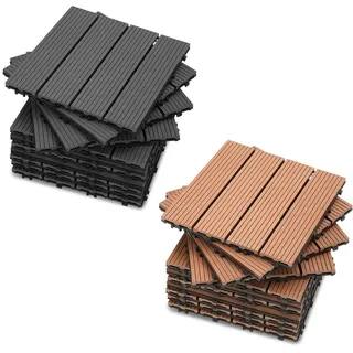 TolleTour Terrassenfliesen WPC Holzfliese 55er-set, WPC Fliesen 5m2, Anti-Rutsch-Oberfläche, Klickfliesen in Holzoptik - Braun, 30x30cm pro Stück - Braun