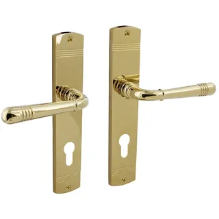 MS Beschläge Schildgarnitur Classic Türbeschlag Türdrücker Messing Optik Türgriff Profilzylinder