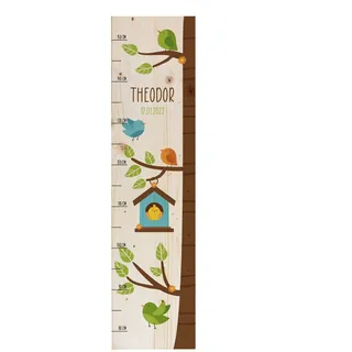 Striefchen® Messlatte für Kinder mit tollen Fantasie-Motiven, Holz, personalisiert Baum mit Vogelhäuschen