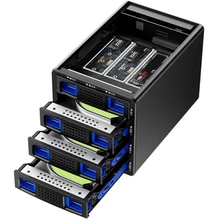 CENMATE Festplattengehäuse Hybrid 2*3.5 HDD(RAID) +1*PM+3*M.2 NVMe Gehäuse für 2.5/3.5" SATA HDD/SSD und M Key/B+M Key 2230/42/60/80/110 M.2 SSD mit USB A/C 3.2 Kabel, HDD Gehäuse 3.5 unterstützt 90TB