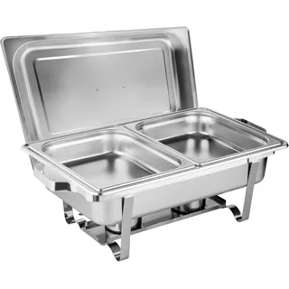 morleos Speisewärmer Chafing Dish Basic Set | 2x GN 1/2 Behälter | 61x36x32cm | Edelstahl | Wärmehaltebehälter Buffet Gastronomie Wärmebehälter