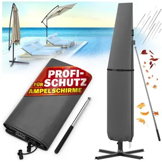 Kingsleeve Sonnenschirm Schutzhülle mit Stab bis Ø 350 cm Winterfest Groß Ampelschirm Gartenschirm Abdeckung Abdeckhaube Hülle Plane Schirmhülle Grau