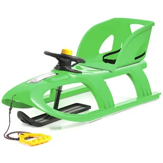 Schlitten mit Lehne Lenkrad Kinderschlitten grun Kunststoff Bullet Control