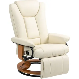 Homcom Relaxsessel Drehbar Fernsehsessel mit Liegefunktion, Fußstütze, Cremeweiß