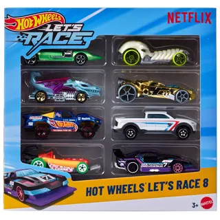 Hot Wheels Spielzeugautos Let’s Race 8er-Pack, Set aus 8 Fahrzeugen im Maßstab 1:64 aus der animierten Netflix-Serie, JGK18