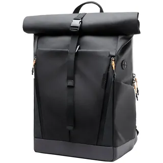 Inateck Laptop RollTop Rucksack Herren Damen 25L, Spritzwassergeschützt Schulrucksack Reiserucksack Stylische Tagesrucksack mit 17 Zoll Laptopfach - Schwarz