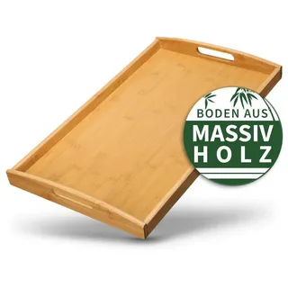 HEIMwert Tablett Serviertablett Bambus Holz - besonders stabiles und leichtes Holztablett mit Griff - rechteckig Tablett Holz Serviertablett groß Serving Tray Küchen Deko Servierplatte (Natur)