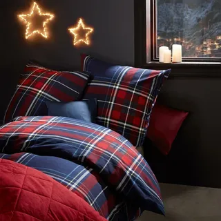 Traumschlaf Bettwäsche Aspen Karo navy rot 155x220 cm + 80x80 cm - blau;rot