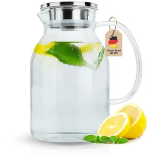 Intirilife Karaffe mit Filter in KLAR - 1,8l Krug aus Glas mit Henkel und herausnehmbarem Filter-Deckel - Hitzebeständig geeignet für heiße und kal