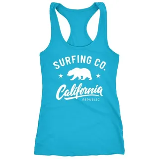 Neverless Tanktop Damen Tank-Top California Republic Bear Bär Sommer Surfing Racerback blau XXL