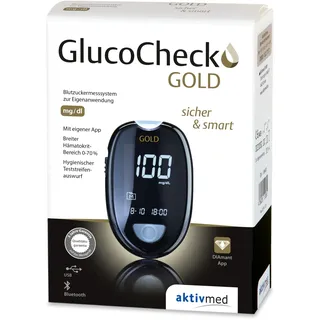 aktivmed GlucoCheck GOLD Blutzuckermessgerät Set mg/dl mit 10 Blutzuckerteststreifen