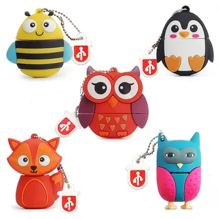 leizhan 16GB*5 USB-Stick Hochgeschwindigkeits-Silikon Memory Stick Cartoon Speicherstick Flash-Speicher-Stick Pen Drive Niedliches kleines Tiermuster, geeignet als Geschenk für Kinder Studenten