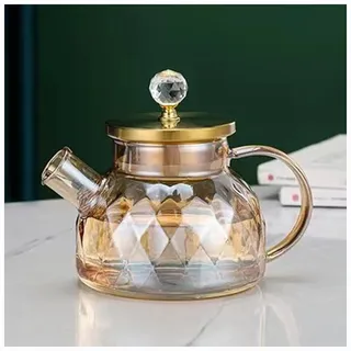 Glas-Teekanne, Herd- und mikrowellenfest, Glas-Teekannen mit Bambusdeckel, Teekanne für losen Tee und blühenden Tee und Früchtetee, handgefertigter Früchtetee-Wasserkocher (Color : Clear, Size : 1L