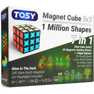 TOSY Magnet Cube 3x3 – 30 Bausteine, 240 Magnete, multifunktional: kreative Bausteine, verwandelbarer Fidget-Spinner, Puzzle-/Infinity-Würfel, Ostergeschenk für Kinder, leuchtendes STEM-Spielzeug