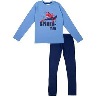 COFI Marvel Spider-Man Schlafanzug für Jungen Kinder Pyjama Set Langarm Oberteil mit Hose Blau/Schwarz 122/128