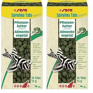 sera Spirulina Tabs Nature 24 Tabs (15 g) - Hafttabletten mit 24% Spirulina für eine gesunde Verdauung und Vitalität, Futtertabletten Aquarium (Packung mit 2)