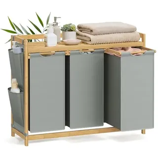 songmics home Wäschekorb 3 Fächer 3 x 50 L 94 x 33 x 78 cm, taubengrau