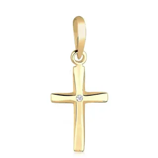 Elli DIAMONDS Kettenanhänger Anhänger Kreuz mit Diamant Weiß (0.005 ct) 585 Gelbgold, Kreuz goldfarben