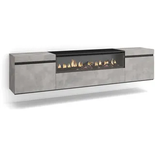 SKRAUT HOME TV-Schrank, Grau, Hellgrau, Holzwerkstoff, Rechteckig, 35x45x200 cm, Wohnzimmer Wohnwände, Lowboards, Lowboards Hängend, Moderner Stil, Zementgrau - 51_23