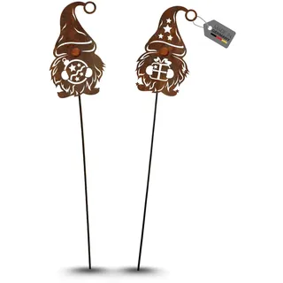Terma Stahldesign Rost Winterzwerg 105 cm Weihnachts Wichtel zweier Set Gartenstecker Outdoor rost deko Weihnachten stecker winterdeko draußen blumenstecker