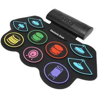 E-Drum-Set, 9 Pads Color Kids E-Drum mit Lautsprecher, USB-MIDI-Schnittstelle, Wiederaufladbares Bluetooth-Drum-Pad-Kit, für Kinder Im Alter von 9–12 Jahren