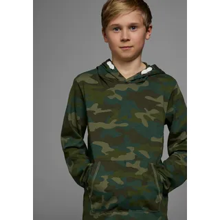 Kidsworld Langarmshirt "Tarnfarben - Muster", Jungen, Gr. 176/182, grün (grün, gemustert), Jersey, Obermaterial: 100% Baumwolle. Kapuzenfutter: 100% Baumwolle, bedruckt, Basic, Shirts Langarmshirt, Langarm, Basic-Passform, Allover-Druck, mit Kapuze