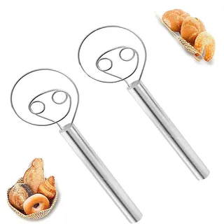 Teig Schneebesen, 2 Stücke Teig Schneebesen Brot, Dänischer Teig Schneebesen, Edelstahlspule Handbuch Brotteig Schneebesen Mixer für Backwerkzeuge Für Zu Hause, Bäckerei, Kuchen, Teig (Silber)