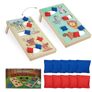 Relaxdays Cornhole Wurfspiel, 10 Bean Bags, Sackloch Spiel, HxBxT: 18 x 29 x 58 cm, drinnen & draußen, mehrfarbig