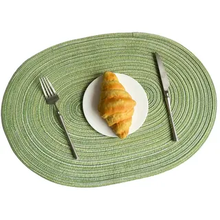 Wambere 2 Stück Platzsets,Oval Tischsets,Hitzebeständig Platzdeckchen rutschfest Abwischbar Platzset,Geflochtene Platzsets Untersetzer,für Hochzeit,Fest,Geburtstag,Restaurant,Küche 50x35cm,Grün