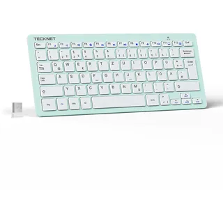 TeckNet Slim Kabellose Tastatur, Deutsches Layout, 78 Tasten Mini Wireless Tastatur mit Nano USB Empfänger für Windows/Chrome OS Smart TV - Grün