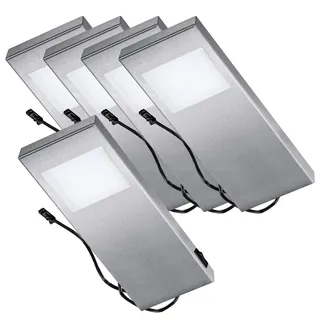 Thebo LED 91 Tadeo 3 in EDELSTAHL - SET 5 inkl. Leuchte mit Hauptschalter/Unterbauleuchten/Oberschrankleuchten