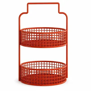 KAIYUEMAOYI Etagere 2 Etagen Obstkorb, Metall Obstschale für Tisch, Obst Etagere Chinese-Style, 20 x 20 x 36 cm, Rot, Einfach