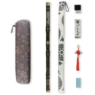 G Key Dizi Black Bambusflöte mit freier Membrane & Kleber & Protector Set traditionelles chinesisches Instrument (G key/Black Bambus)