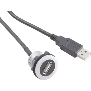 TRU Components USB-05-BK USB-Einbaubuchse 2.0 Buchse, Einbau, Stecker USB-Buchse Typ A, beleuchtet auf USB-Stecker Typ A mit 60cm