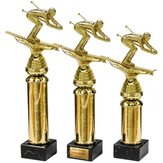 eberin – Ski-Alpin Pokal in 3 Größen – Wintersport Trophäe mit Skifahrer Motiv – Sockel aus schwarzem Marmor – Auszeichnung mit Gravur erhältlich