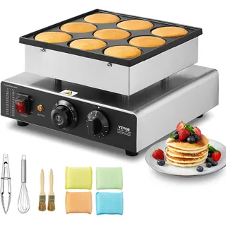 Vevor Mini-Pfannkuchenmaker kommerzielle Dutch mini Pfannkuchen Maschine, 9 Stk., 76 mm Durchmesser, Dorayaki-Backmaschine, 850 W, Temperatur- und Zeitregelung, in Küchen, Cafés und Restaurants