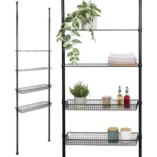 bremermann Teleskop-Regal 2 Körben 2 Ablagen, Waschmaschinenregal, Allzweckregal für viele Wohnbereiche geeignet, Teleskop-Stange bis max. 290 cm Küchen, Küchenmöbel, Küchenregale