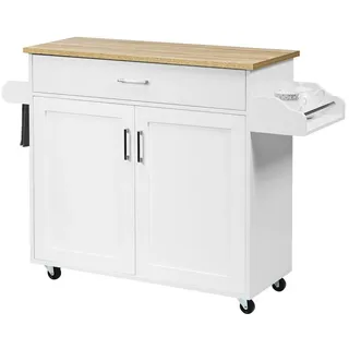 Costway Küchenwagen mit Handtuchhalter und Gewürzboard, Servierwagen aus Holz, Küchenschrank | braun