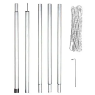 Perel Befestigungsset mit Stange, Seil und Heringen, Metall, Durchmesser 25 mm, Höhe 250 cm