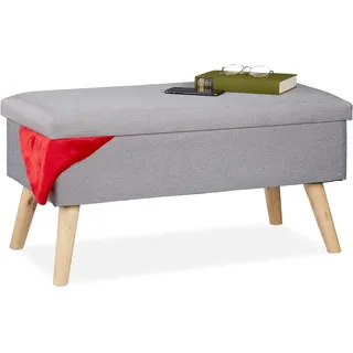 Relaxdays Truhenbank Gepolstert Hellgrau 39 x 77 x 39 cm