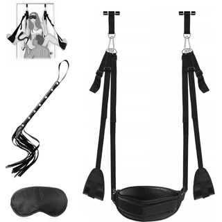 Leder Tür Liebesschaukel Sexschaukel BDSM Möbel mit 3 Extra Breite Polstern + Augenmaske + Peitsche,Liebesschaukeln Sex Möbel,Bondageset Fessel Set,Sex Swing Love Swing,Belastbar Bis 100kg