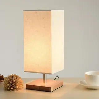 Mengjay Nachttischlampe Kinderzimmer quadratisch, E27 LED Modern Tischlampe aus Holz mit Zugschalter & EU-Stecker, 3000K Warmweiß Tischleuchte Nachtlicht für Geschenk Büro Schlafzimmer Eckig.