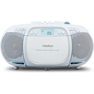 Medion E66476 Stereo Sound System (Boombox, CD-Player, MP3, Kassette, tragbarer Kassettenspieler für Kinder, UKW Radio, AUX, Kopfhörer, Netz & Batterie) blau
