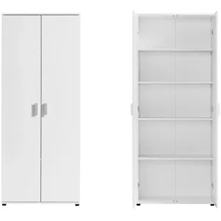 home collective Mehrzweckschrank Weiß, Holzwerkstoff, Echtholz, 4 Einlegeböden 75x35x184 cm (BxTxH) mit 2 Türen & Einlegeböden - Weiß